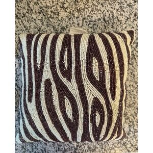 THRO By Marlo Lorenz Beaded Accent Pillow 100% Jute  Zebra Pattern 16X16 Boho
